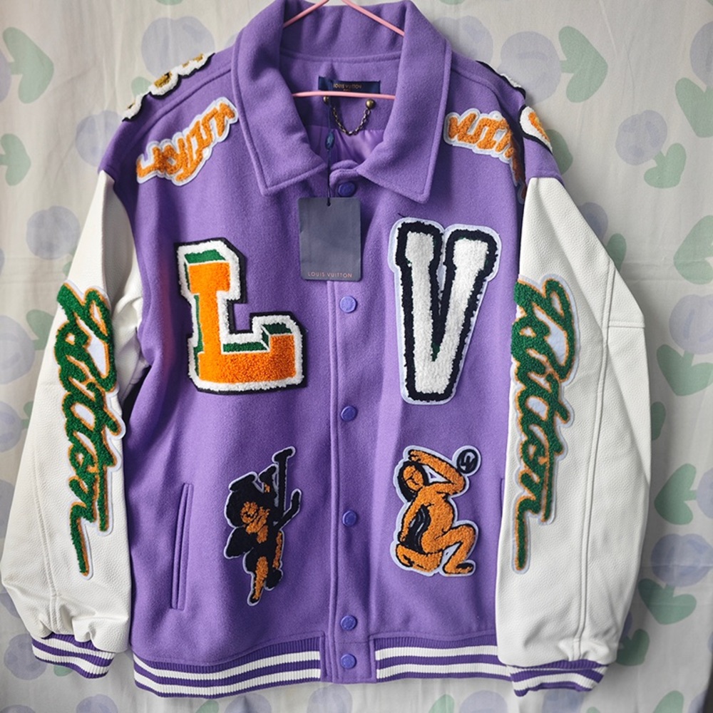 Louis Vuitton Purple and White Kids Letterman Jacket